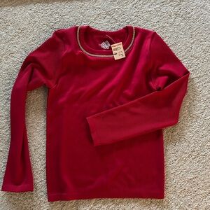 Red Long Sleeve Top with Embellished Neckline from Truhearts